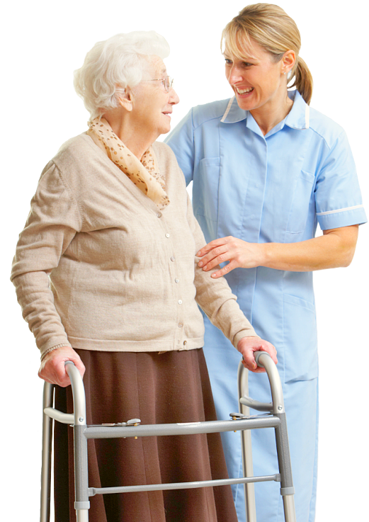 caregiver and senior woman talking